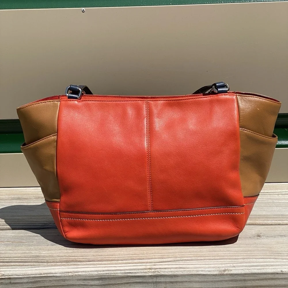 Coach Park Quilted Colorblock Carrie F24065 Vermillion Multi Leather Tote Bag